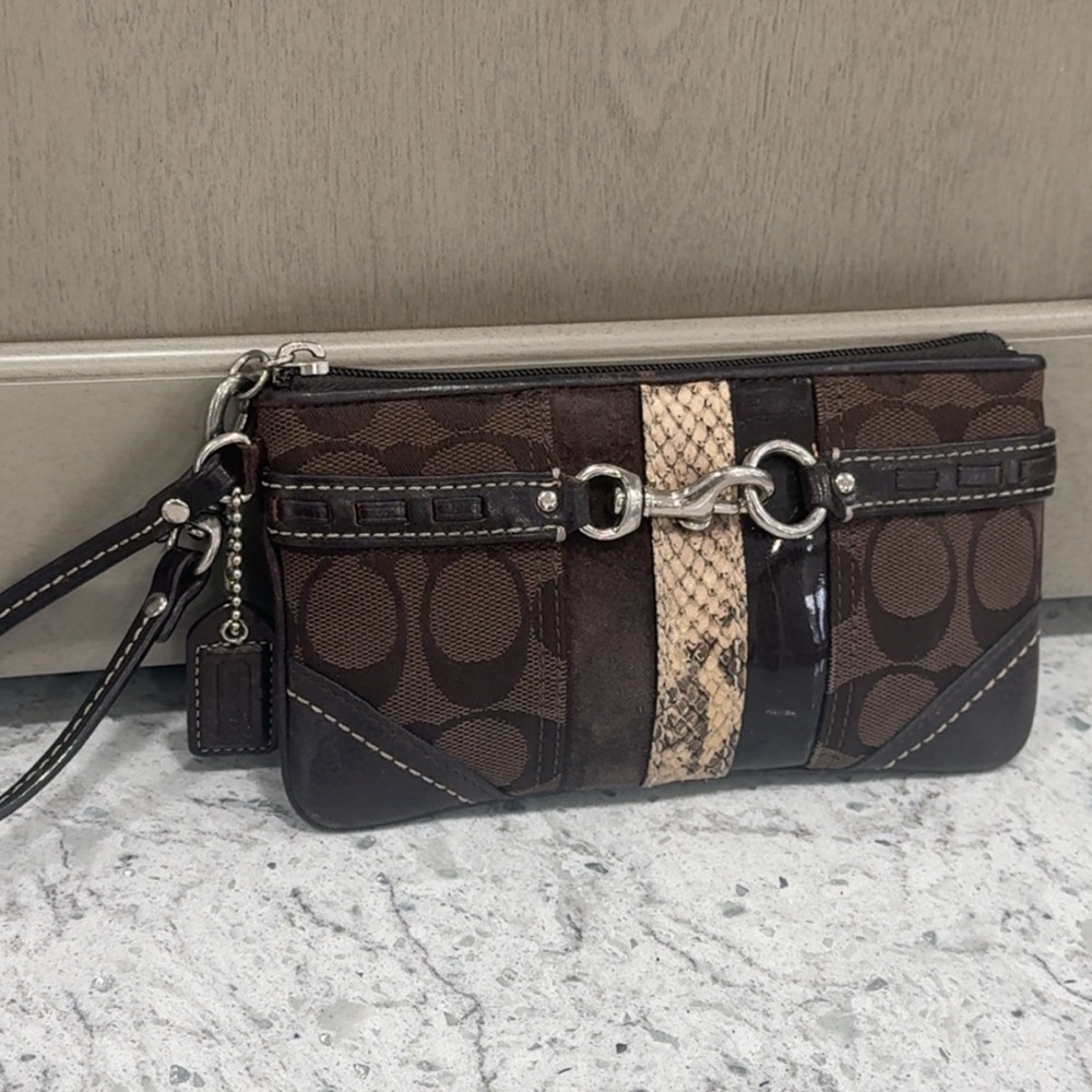 COACH Brown Muti Wristlet Wallet Clutch Makeup Case Bag Pouch AUTHENTIC
